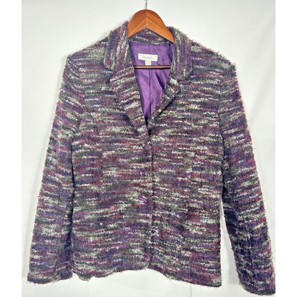 Dressbarn Womens Purple Fuzzy Sherpa Blazer Size L Y2K Fairy Grunge Artsy Phoebe